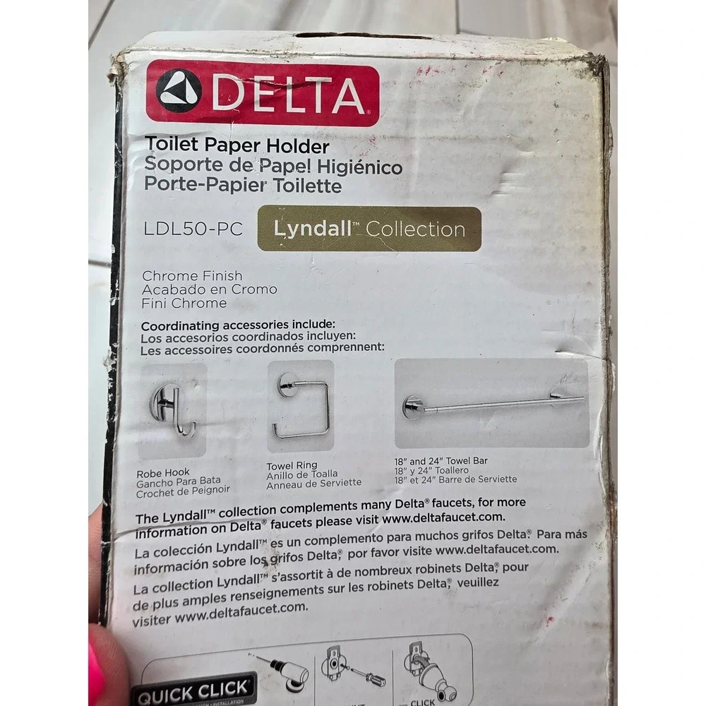 Delta Lyndall Chrome‎ Toilet Paper Holder Wall Mount LDL50-PC Quick Click New F1